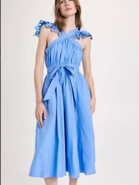 NWI Women En Saison Christa Cornflower Blue (Item-9) Ruffled Sleeve Midi Dress S